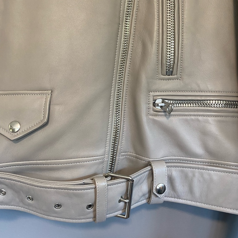 Acne Studios Merlyn Oversized Leather Moto Jacket 38 Dove Gray Lamb Leather - Picture 8 of 16